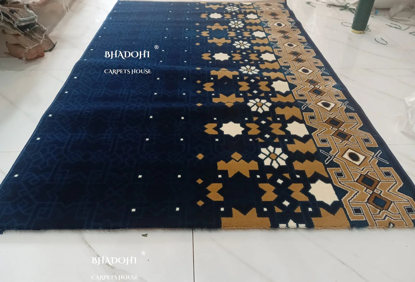 Navy Blue Turkish Janamaz Roll – Imported Masjid Carpet | 20 mm Ultra Soft & Luxurious Mosque Prayer Mat