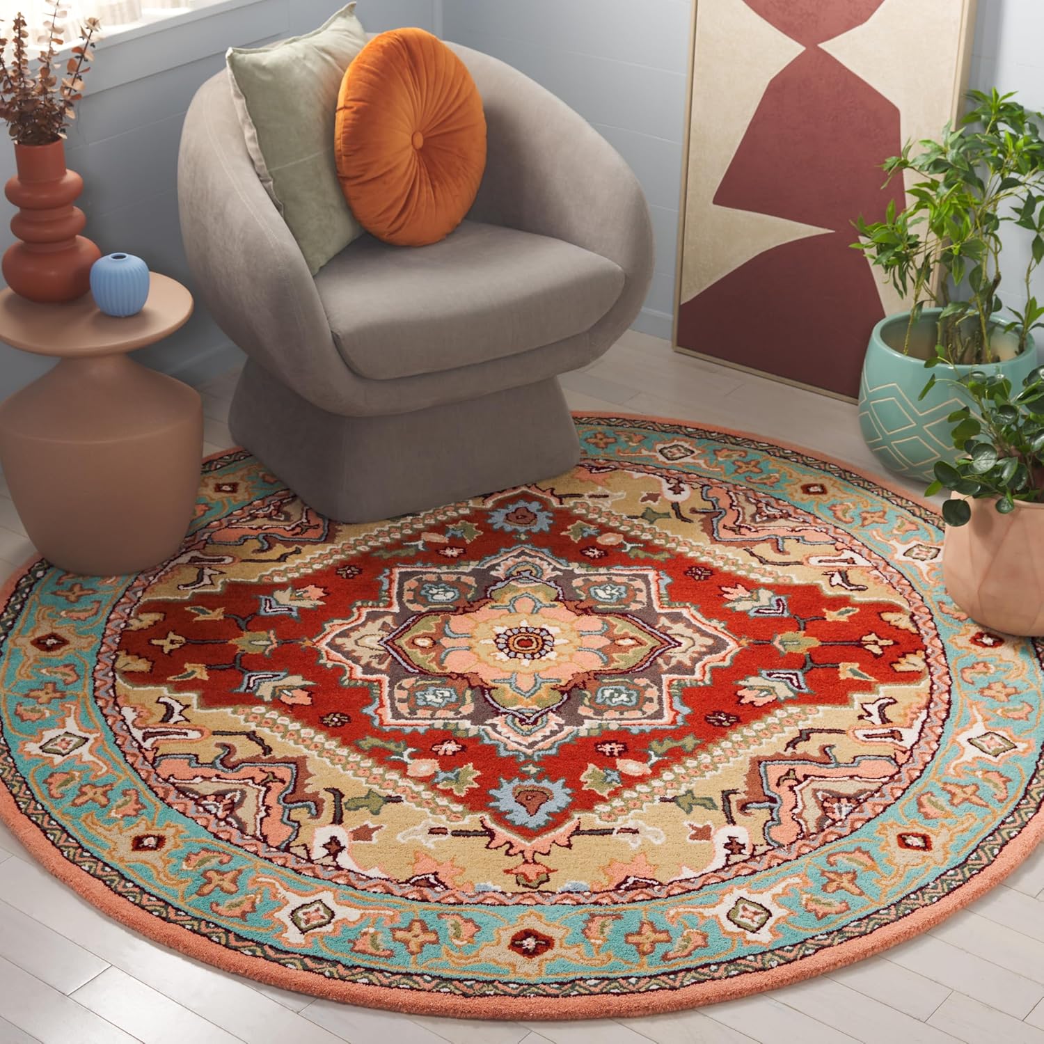 Kerman Persian Tufted Round Carpet & Rug