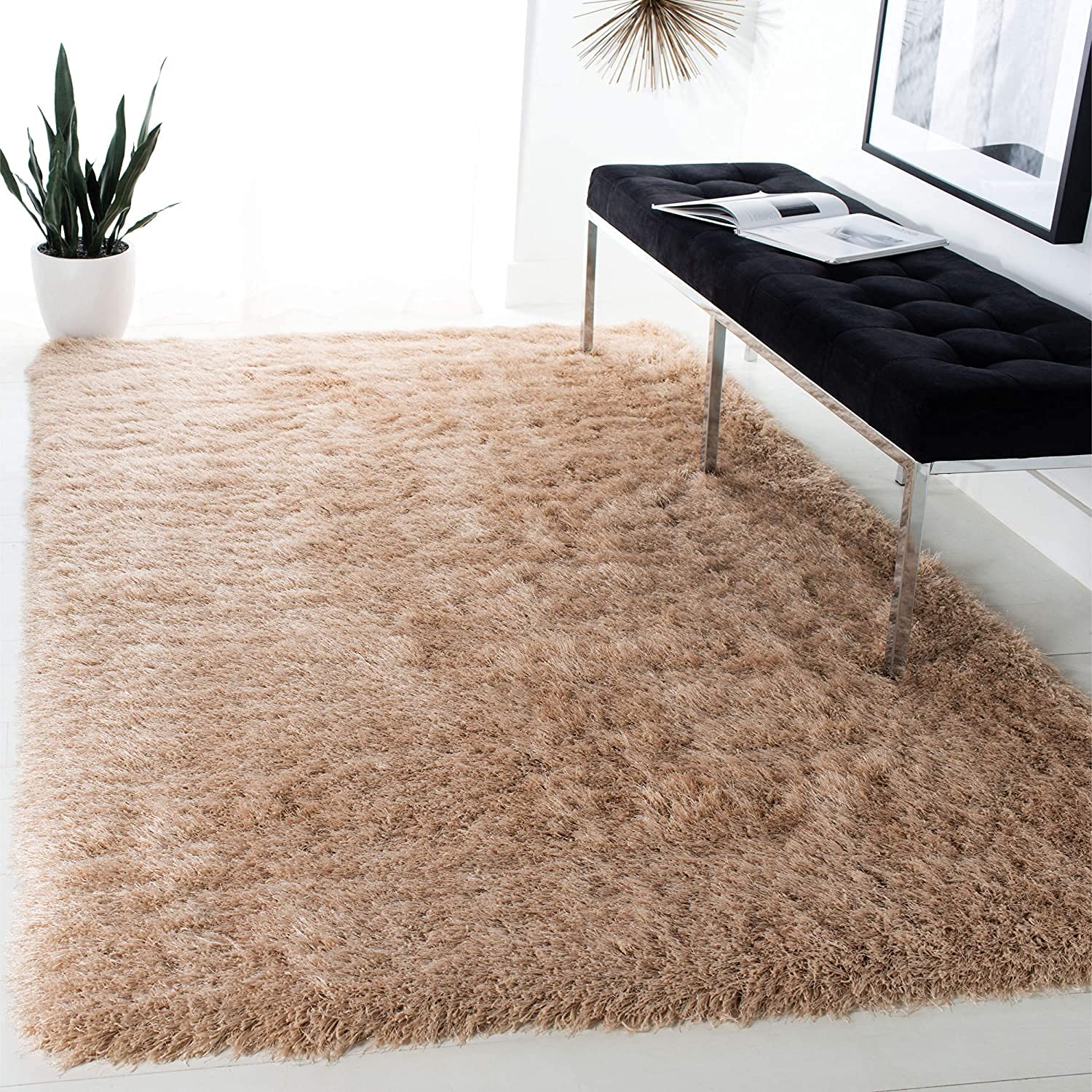 Lite Beige Velvy Shaggy Carpet & Rug