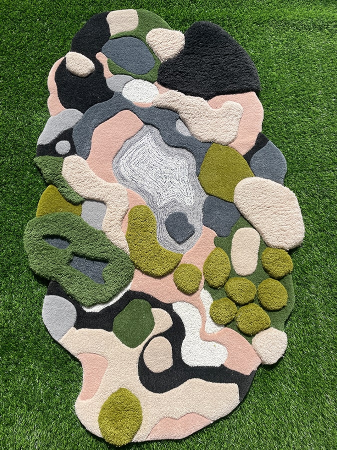 Green Color High-Low Hand-Tufted Wool Rug