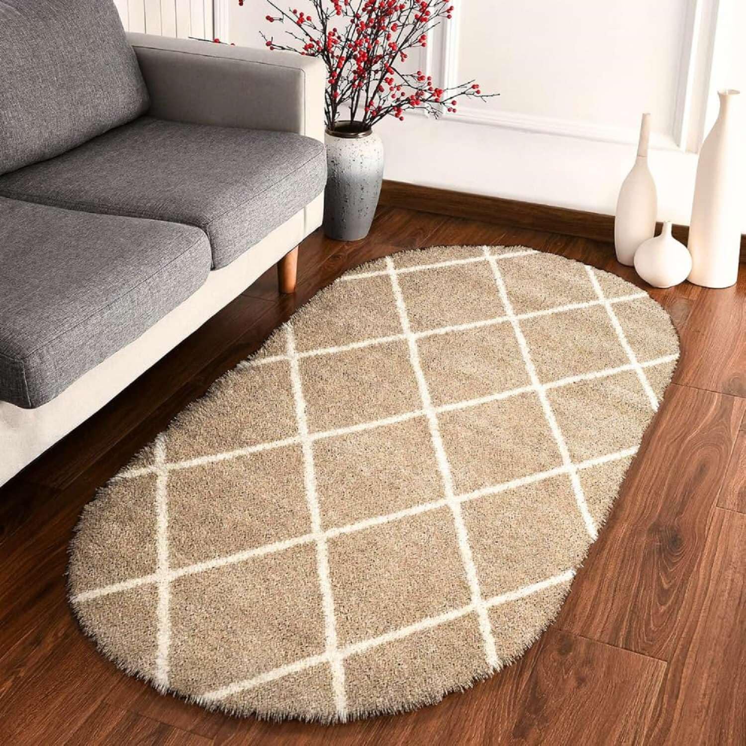 Marshmallow Oval Shaggy Carpet and Rug