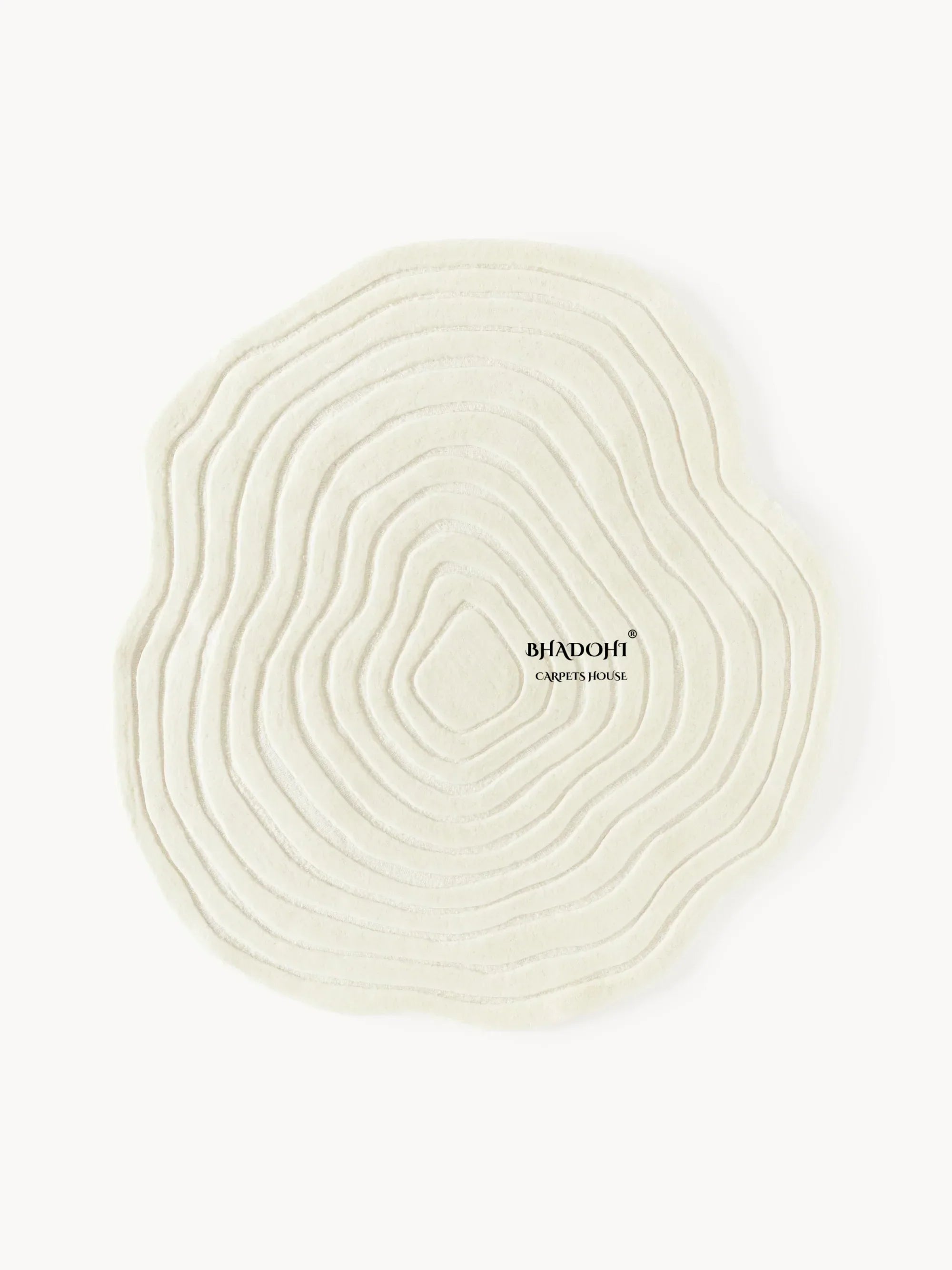 Meadow round wool carpet rug in off-white, modern design from Bhadohi Carpets House India