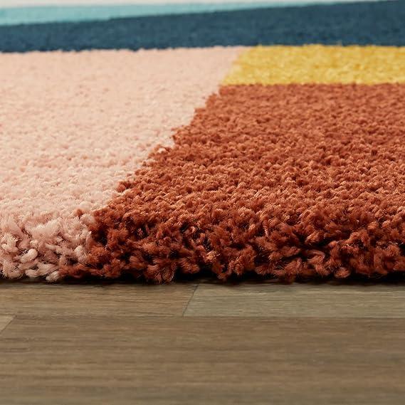 Multicolor shaggy carpet rug on wooden floor from Bhadohi Carpets House, modern design