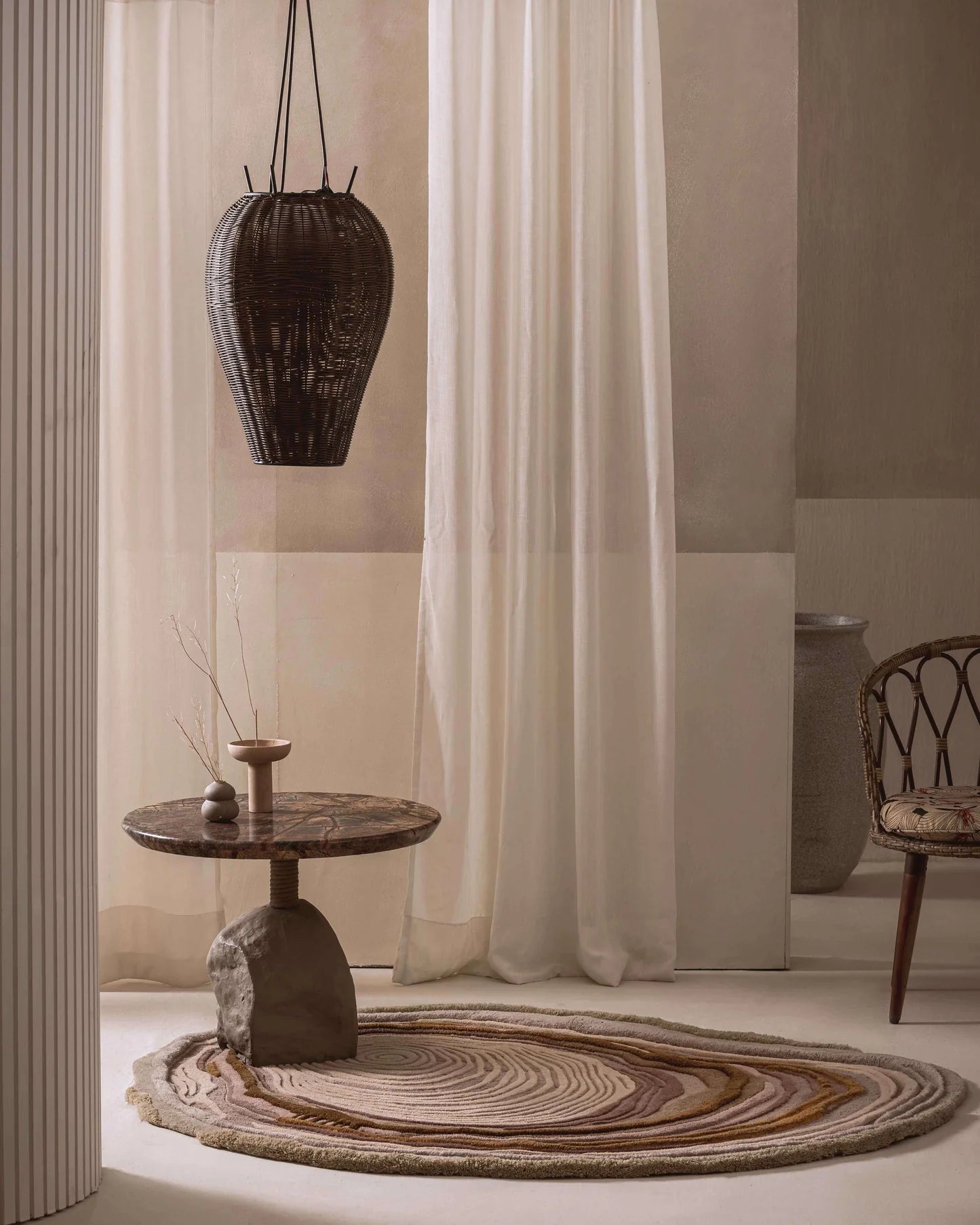 Minimalist Beige & Brown Wool Rug