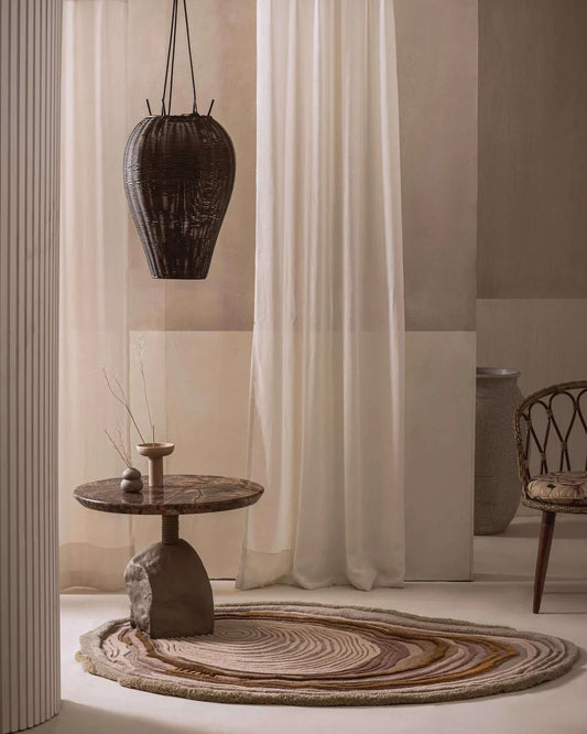 Minimalist Beige & Brown Wool Rug