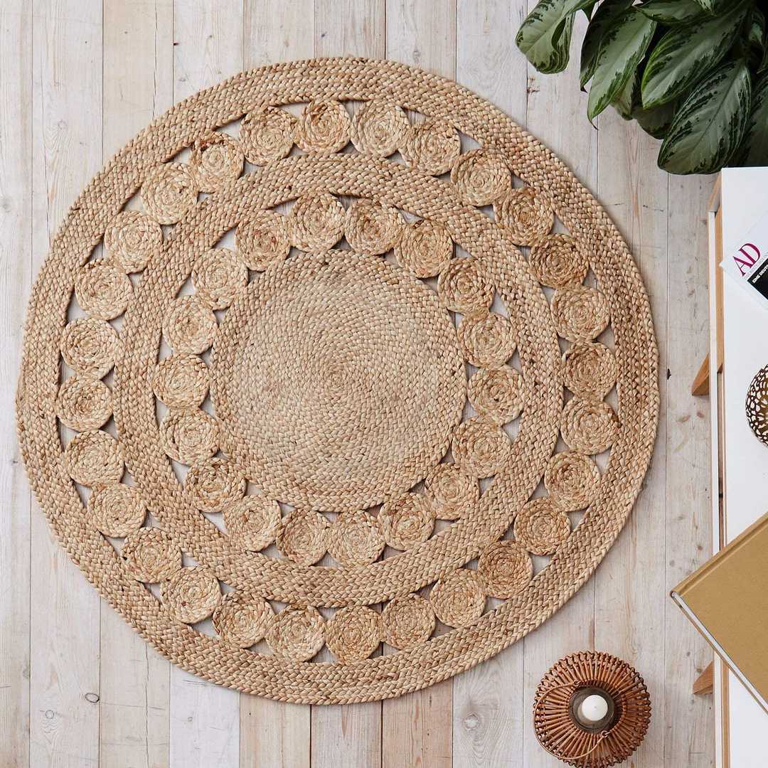 Modern Beige Round Handmade Braided Jute Rug