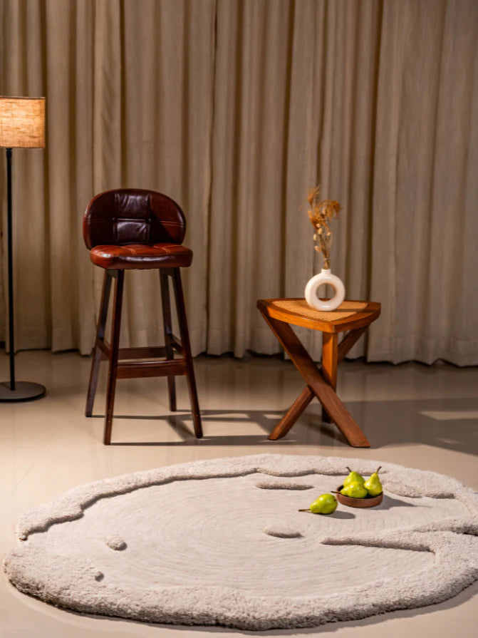Beige Color High-Low Hand-Tufted Wool Rug