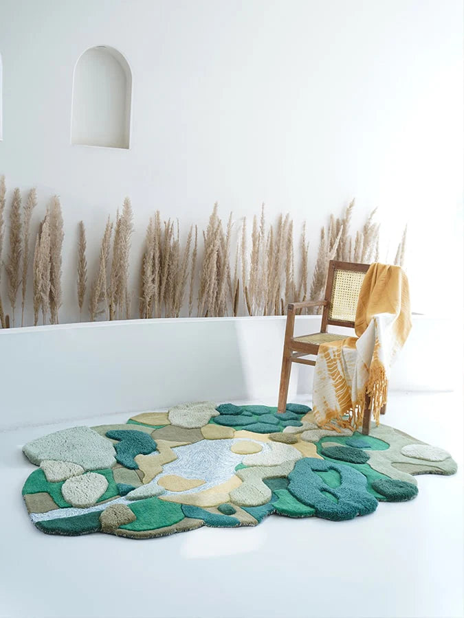 Green color High-Low Hand-Tufted Wool Rug