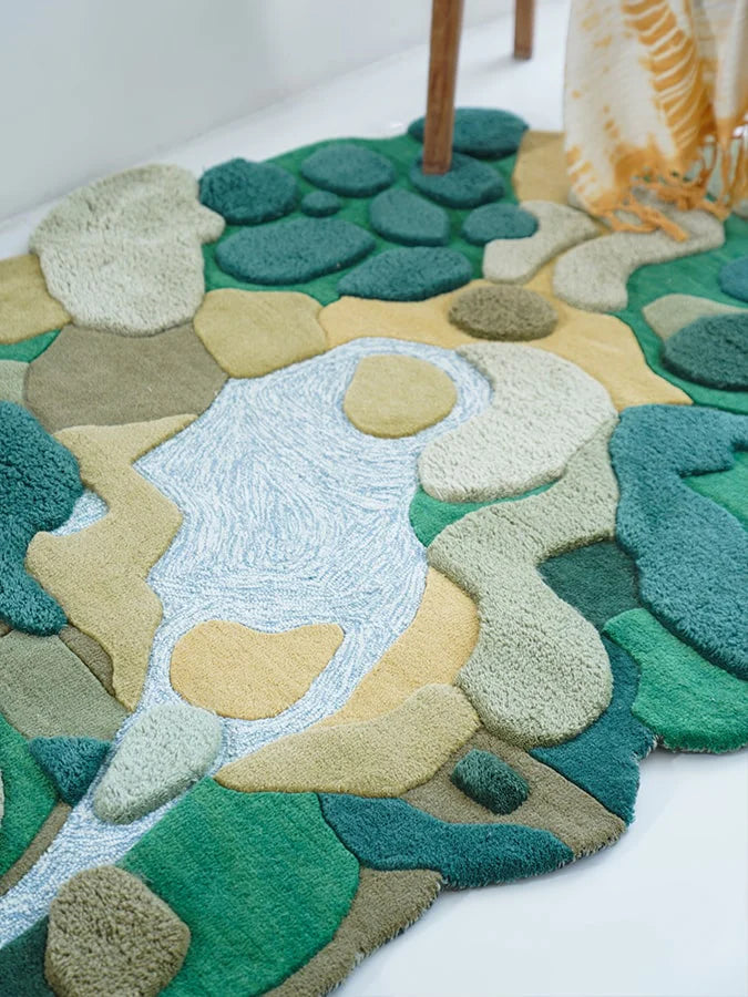 Green color High-Low Hand-Tufted Wool Rug