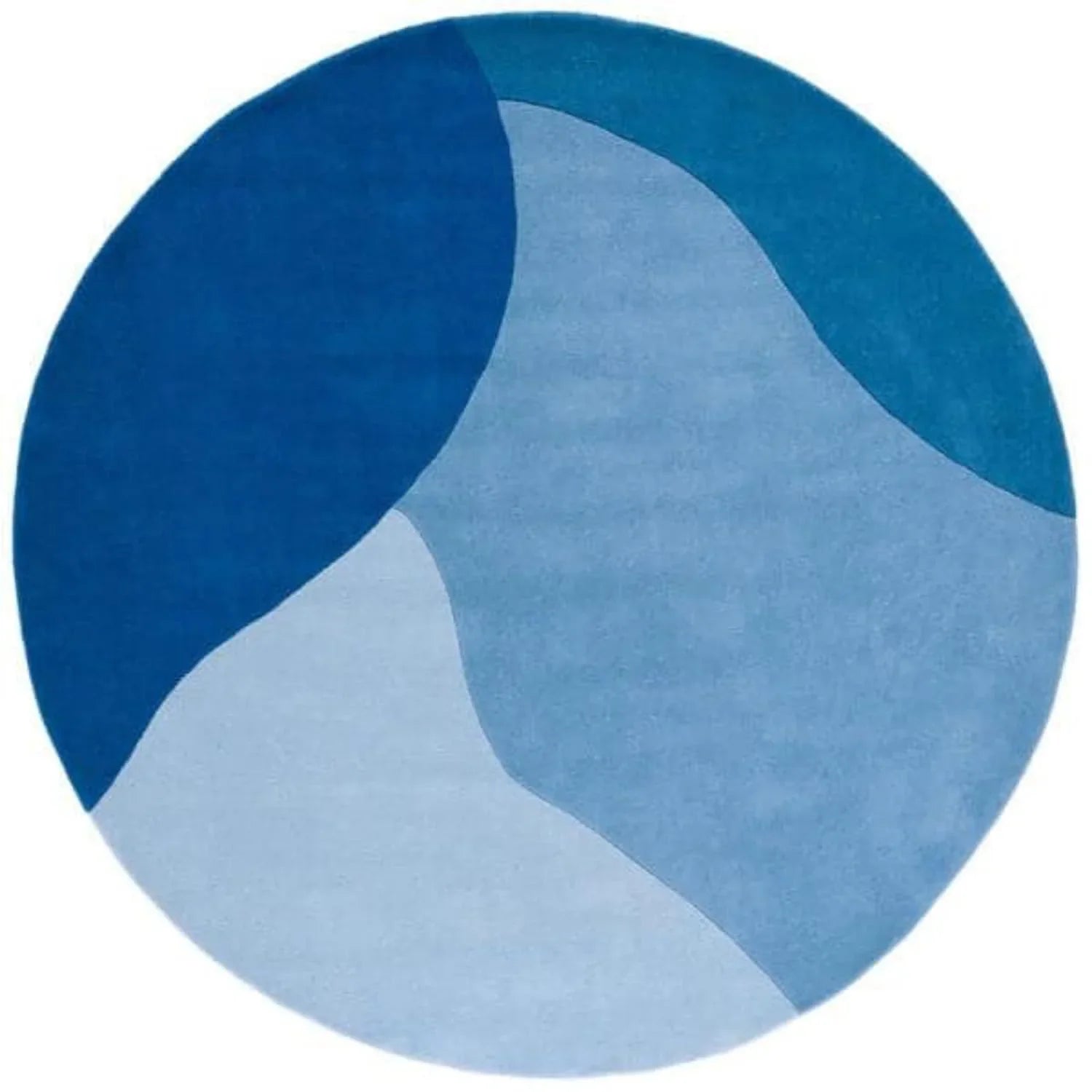 Round wool carpet rug with abstract blue pattern from Bhadohi Carpets House