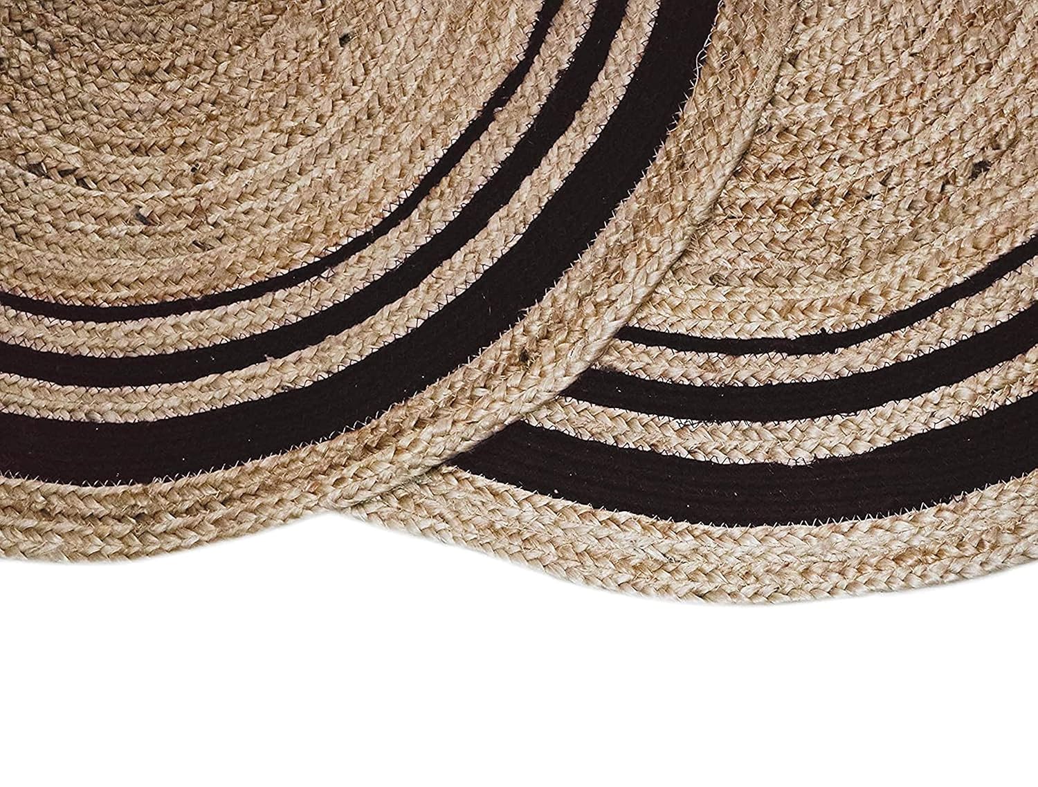 Natural Beige & Black Border Round Handmade Braided Jute Rug