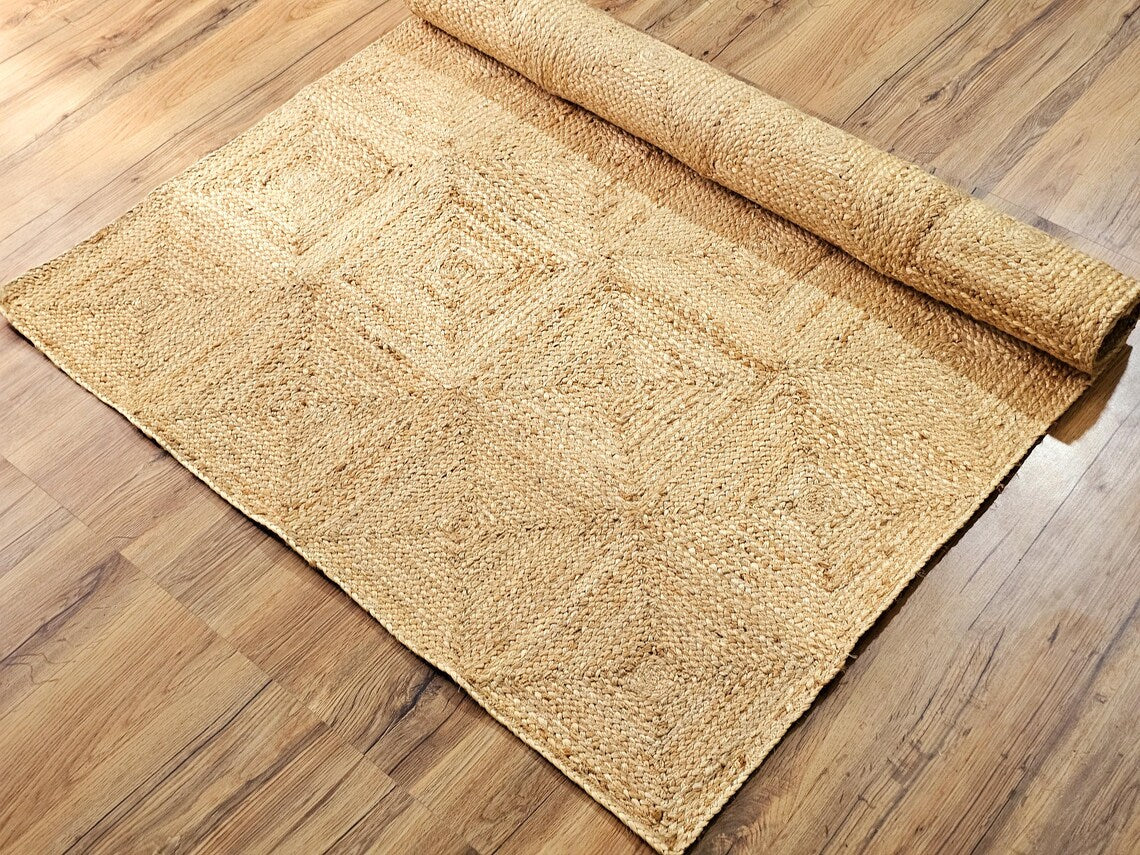 Natural Beige Box Handmade Braided Jute Carpet