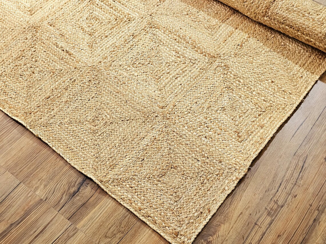 Natural Beige Box Handmade Braided Jute Carpet