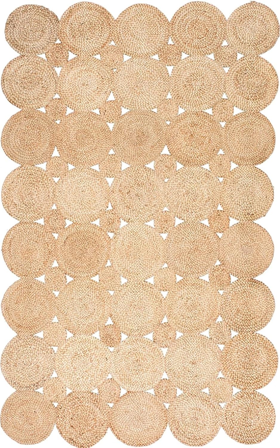 Natural Beige Handmade Braided Round Shaped Irregular Jute Carpet