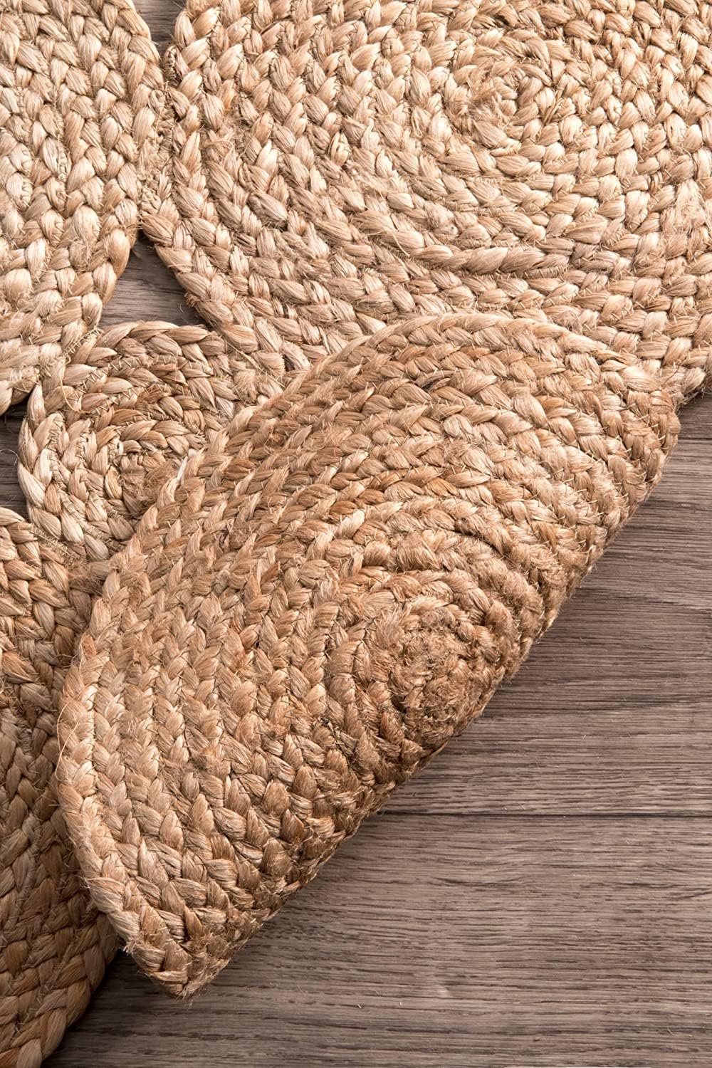 Natural Beige Handmade Braided Round Shaped Irregular Jute Carpet
