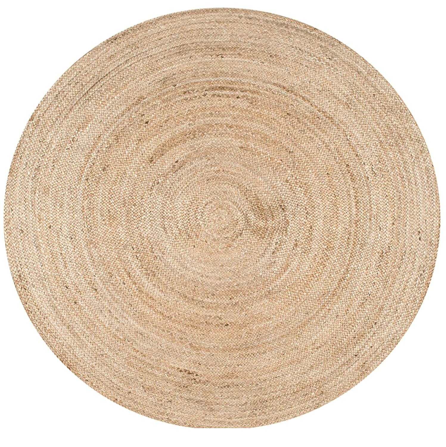 Elegant Natural Beige Round Handmade Braided Jute Rug