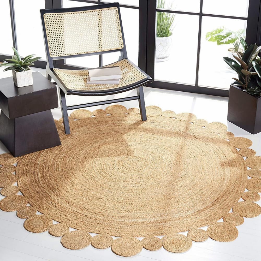 Premium Natural Beige Round Handmade Braided Jute Rug