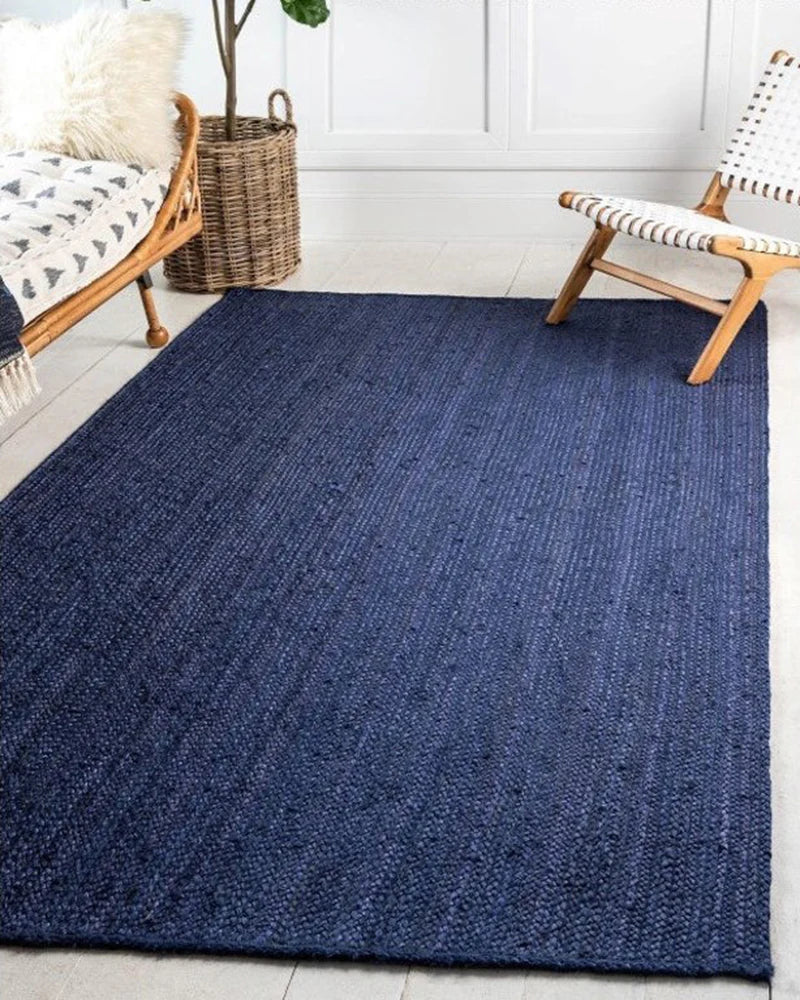 Navy Blue Color Handmade Braided Jute Carpet