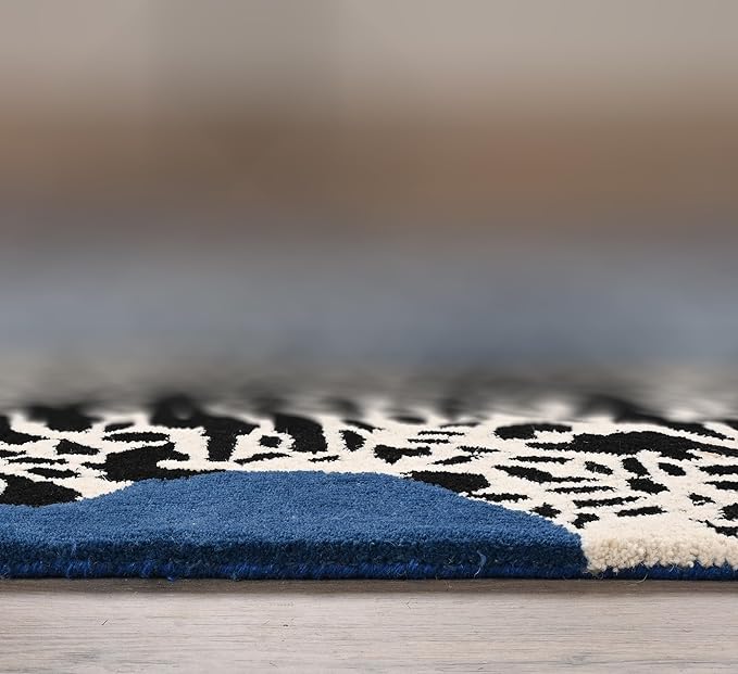 Navy Blue Handmade Climbing Jaguar Wool Area Rug