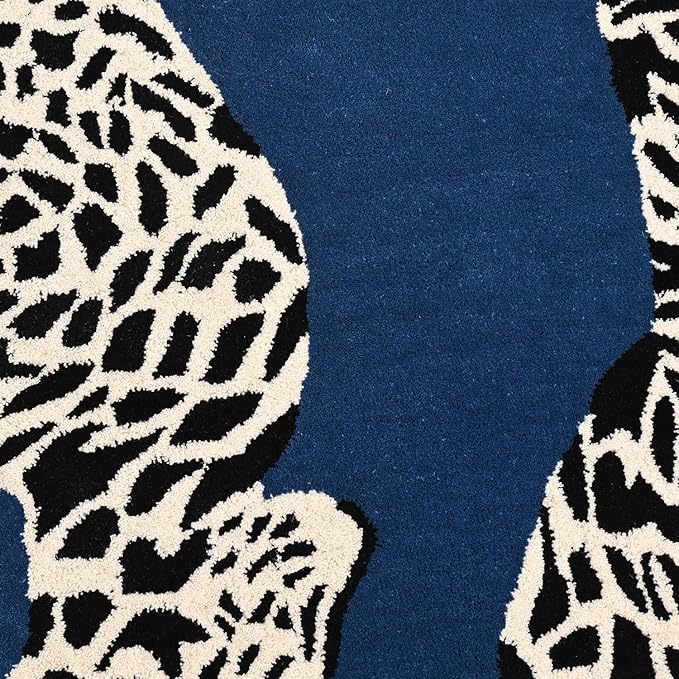 Navy Blue Handmade Climbing Jaguar Wool Area Rug