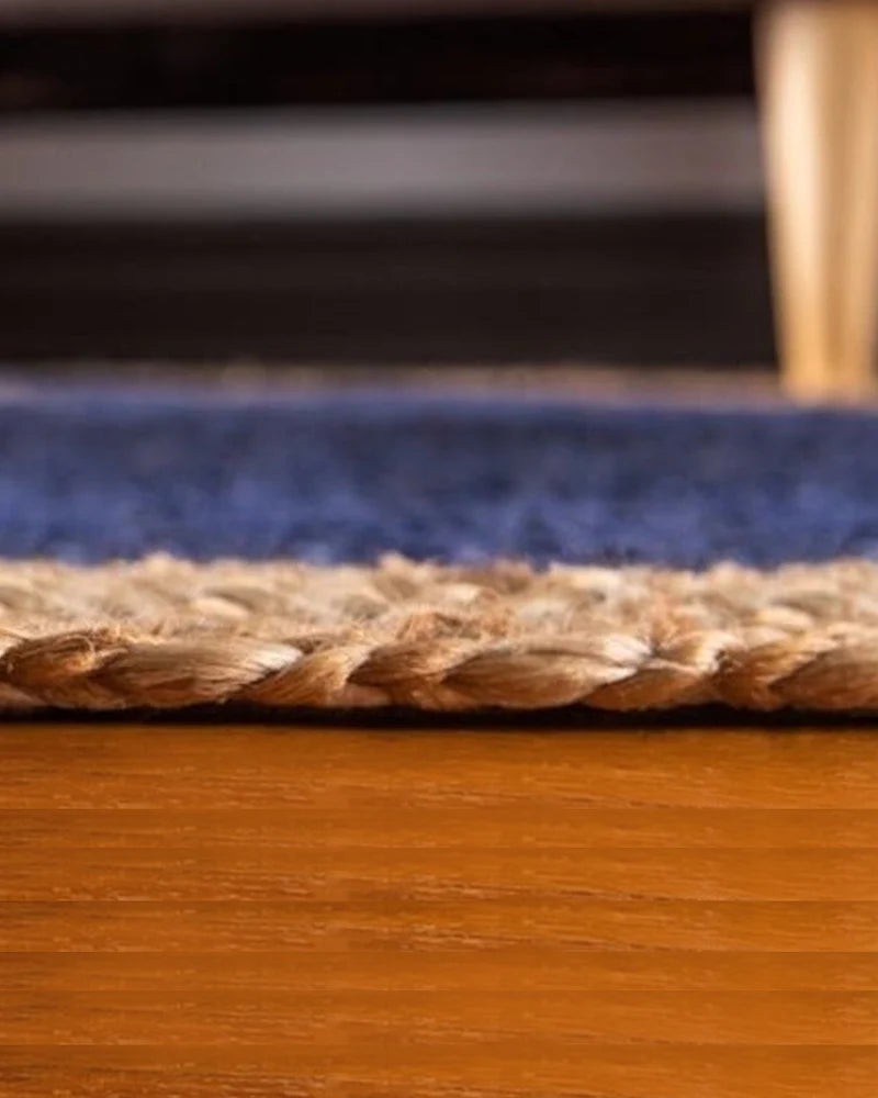 Navy Blue & White Border Handmade Braided Jute Carpet