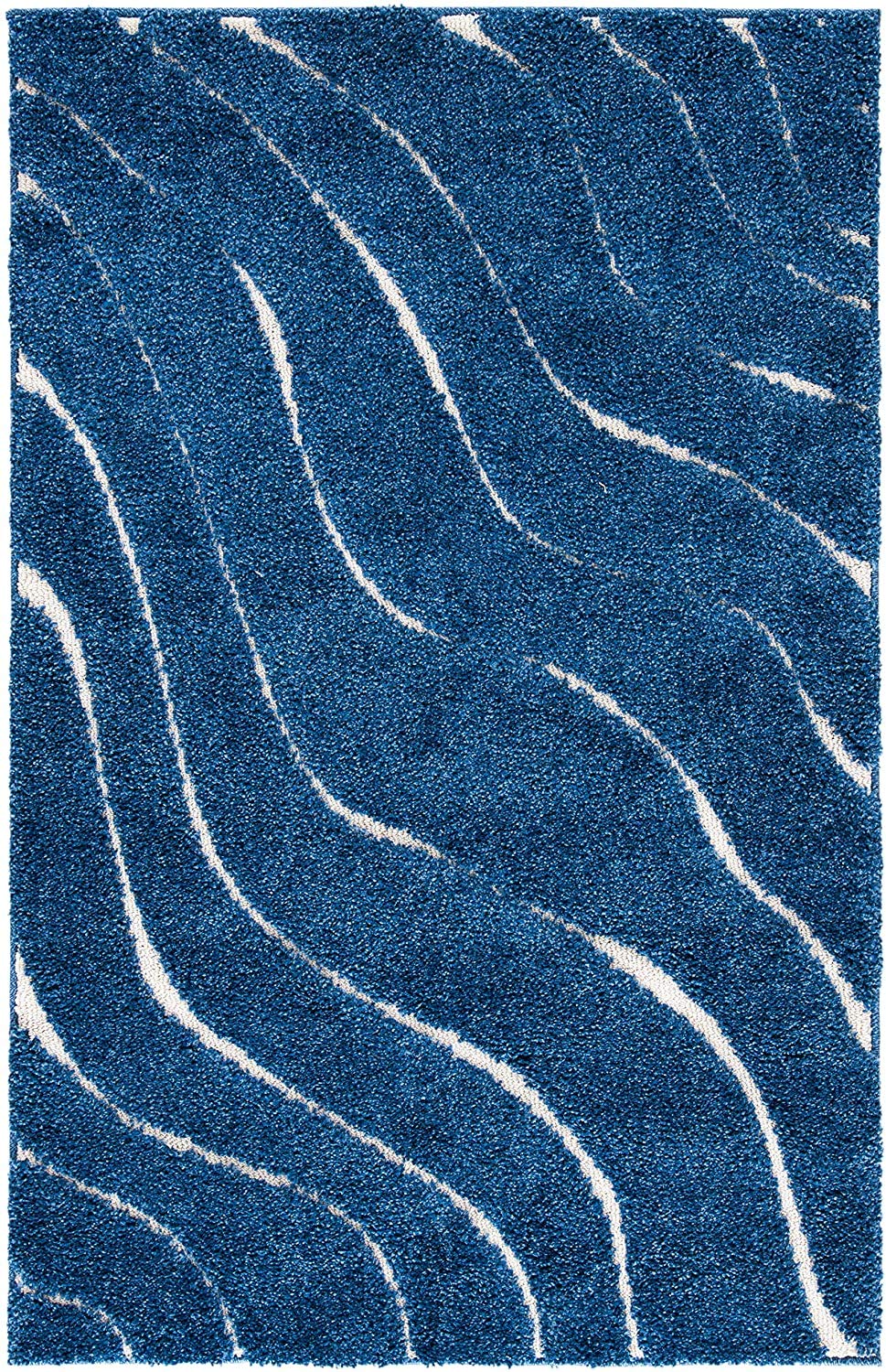 Navy Blue Wave Shaggy Carpet | Soft & Fluffy Microfiber Area Rug