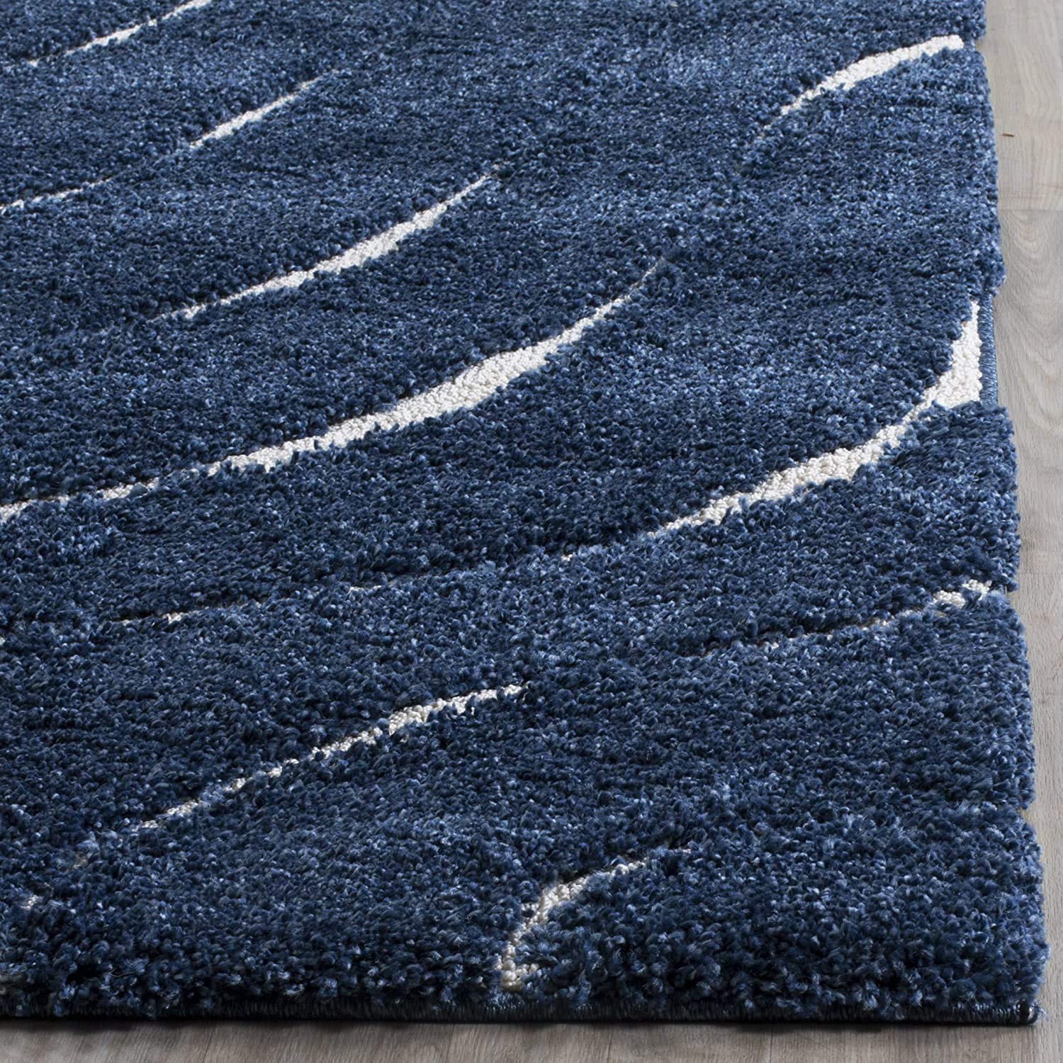 Navy Blue Wave Shaggy Carpet | Soft & Fluffy Microfiber Area Rug