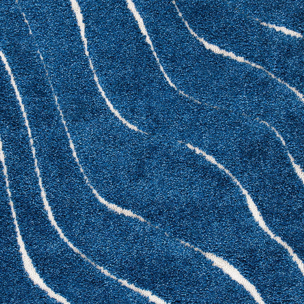 Navy Blue Wave Shaggy Carpet | Soft & Fluffy Microfiber Area Rug