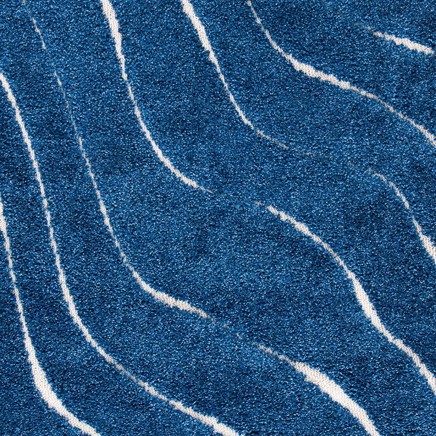 Navy Blue Wave Shaggy Carpet | Soft & Fluffy Microfiber Area Rug