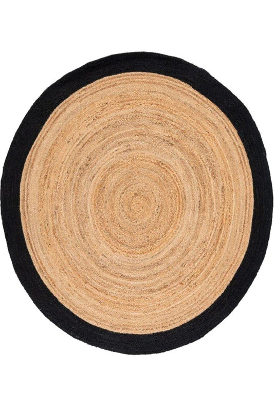 Nova Beige & Black Border Round Handmade Braided Jute Rug