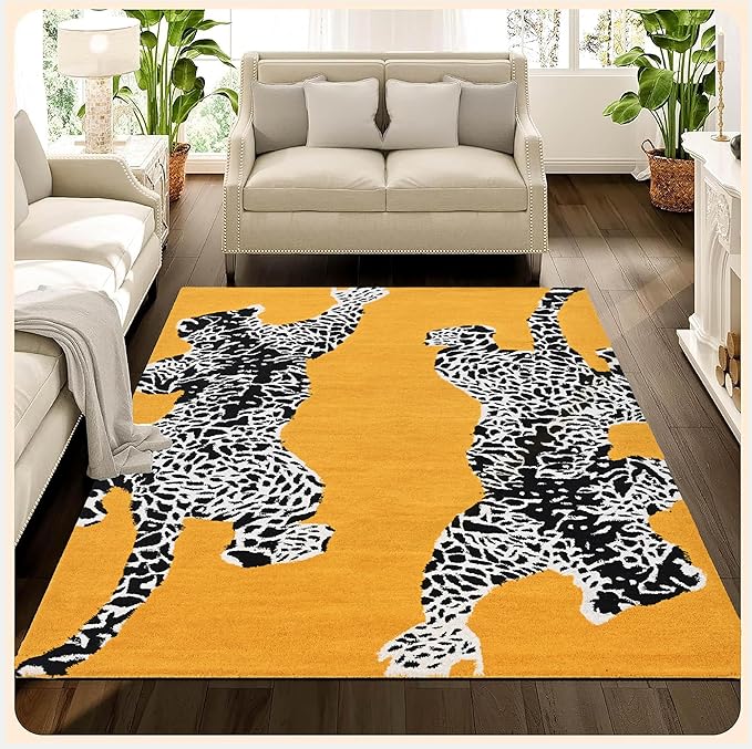 Ochre Handmade Climbing Jaguar Wool Area Rug
