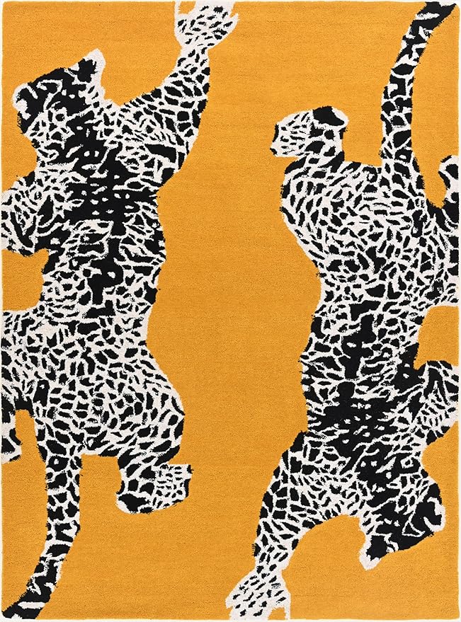 Ochre Handmade Climbing Jaguar Wool Area Rug