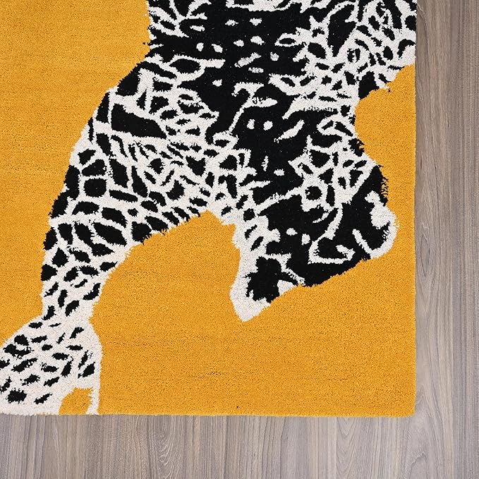 Ochre Handmade Climbing Jaguar Wool Area Rug