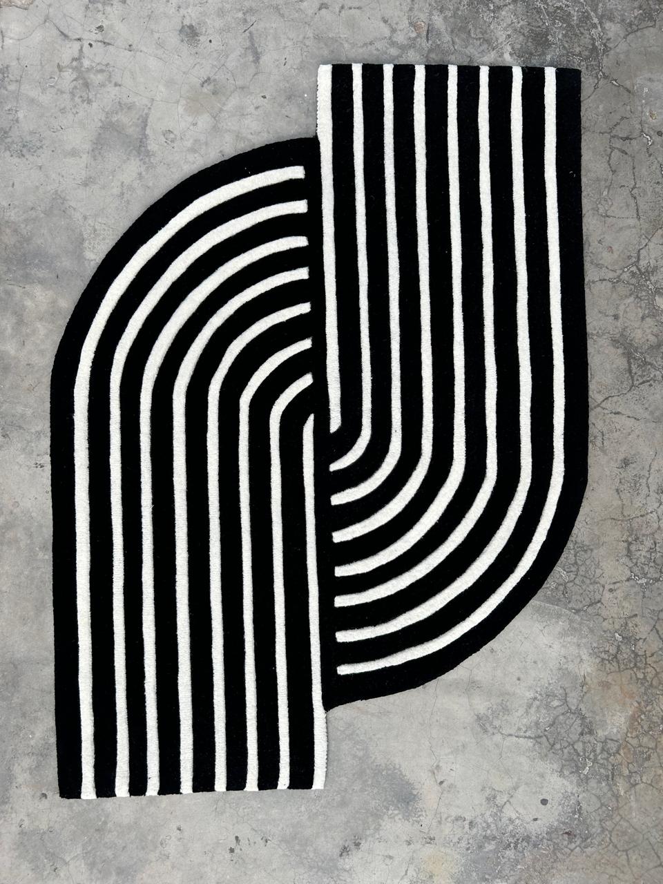 Black & White Color Premium Handmade Woolen Irregular Rug