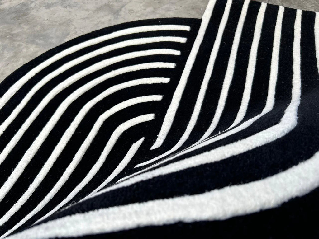 Black & White Color Premium Handmade Woolen Irregular Rug