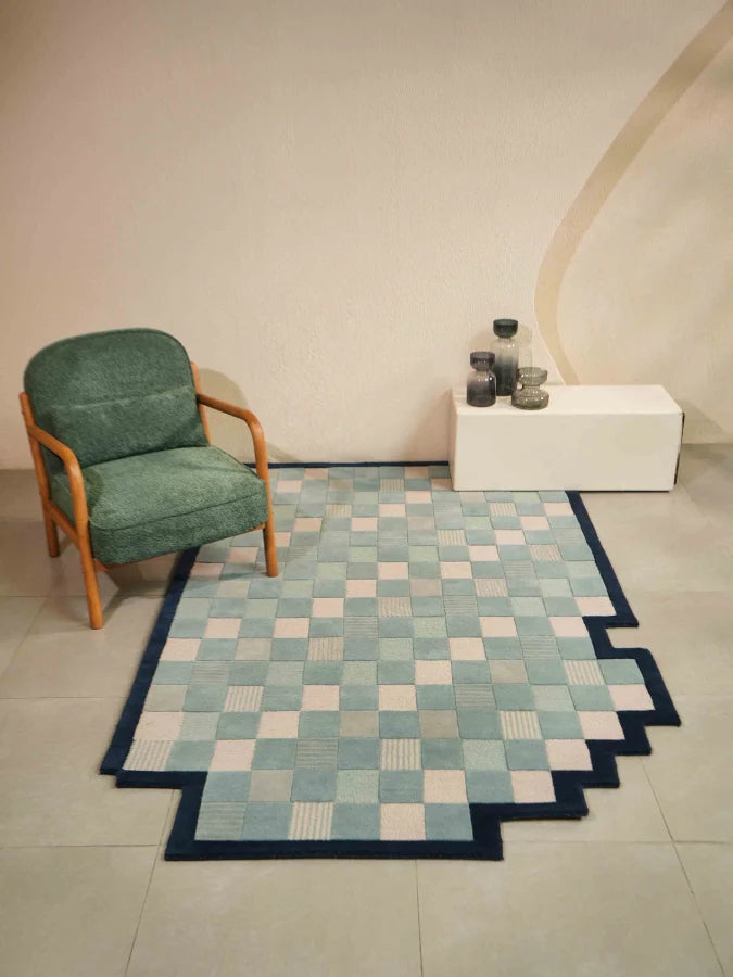 Sky Blue Color Premium Handmade Woolen Irregular Rug