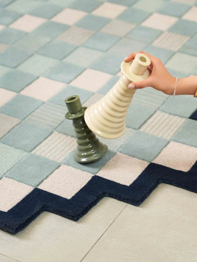 Sky Blue Color Premium Handmade Woolen Irregular Rug