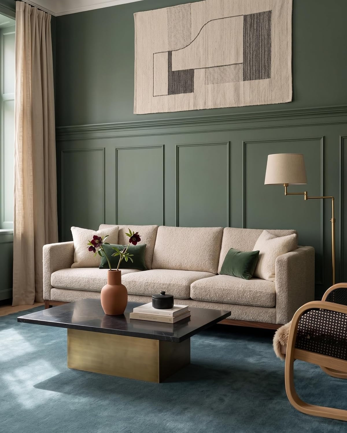 Pale Green Color Wool Hand-tufted Solid Carpet & Rug