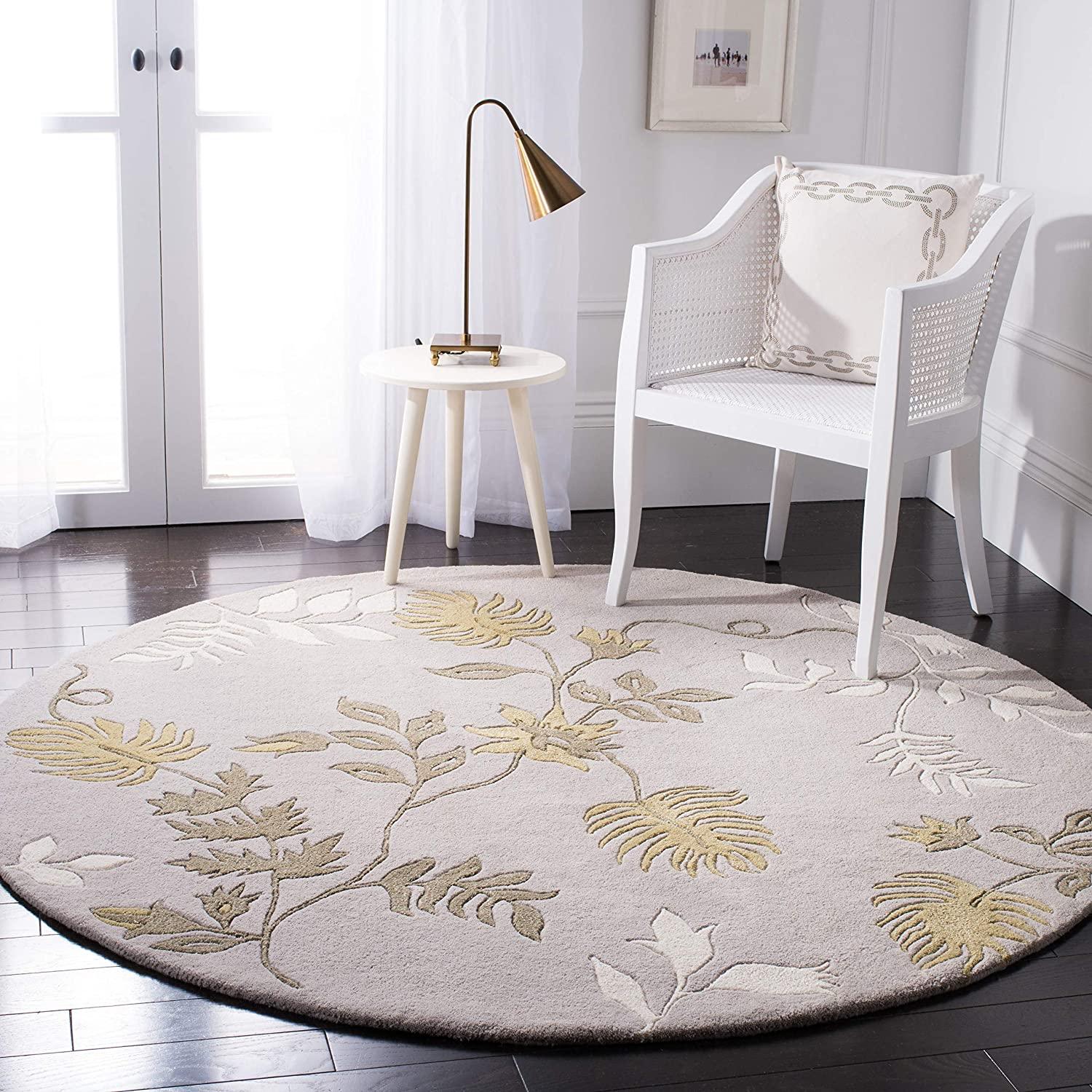 Peach leaf round wool carpet rug in modern living room, Bhadohi Carpets House decor