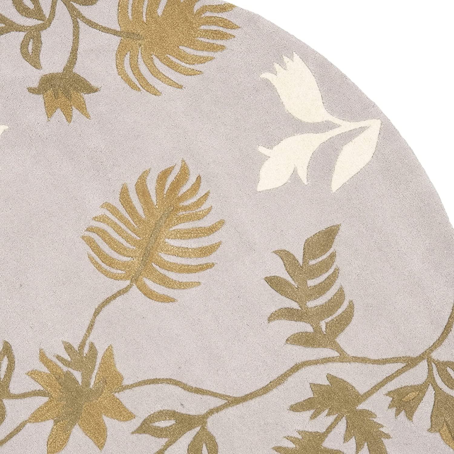 Round wool carpet rug with peach leaf floral pattern, Bhadohi Carpets House