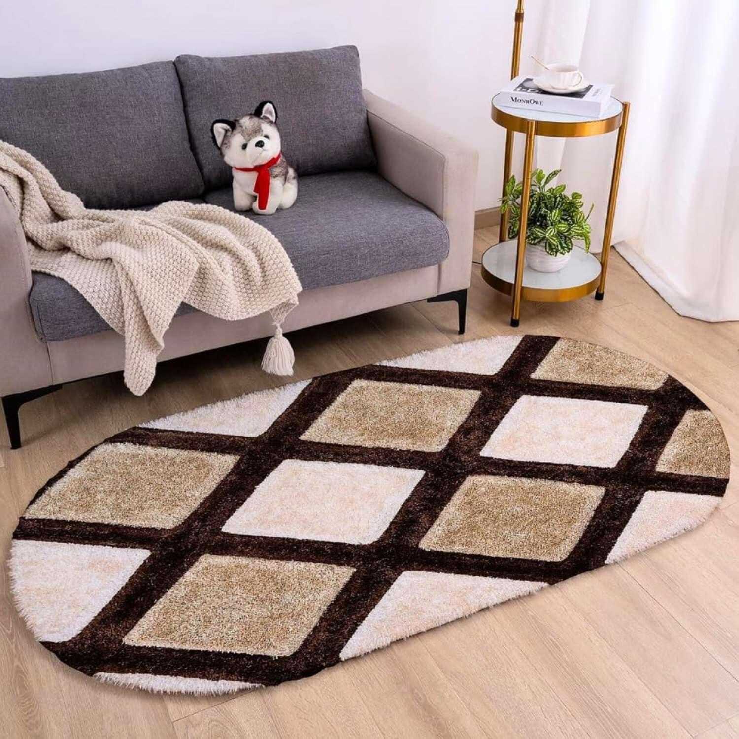 Pebble Soft Oval Shaggy Carpet and Rug