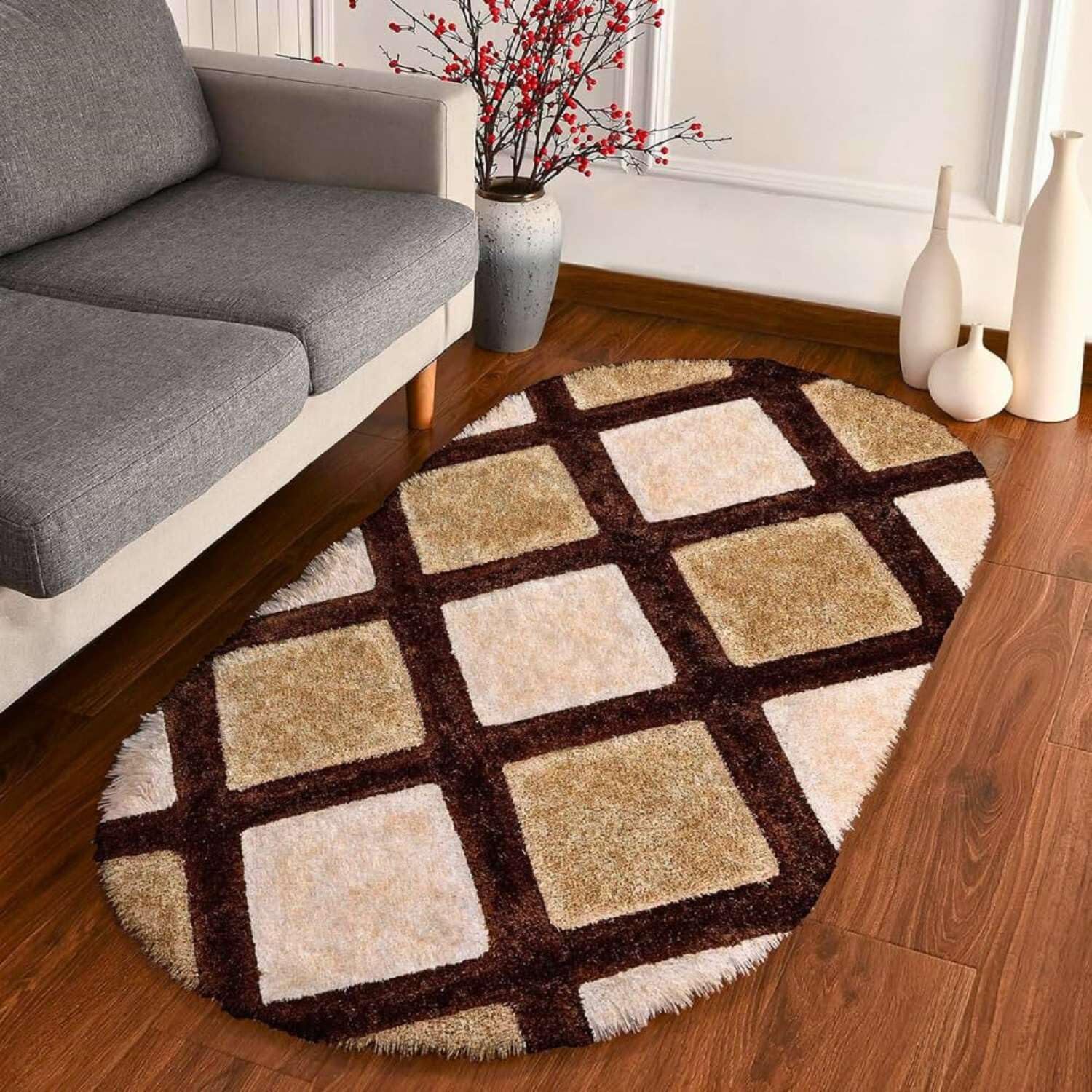 Pebble Soft Oval Shaggy Carpet and Rug