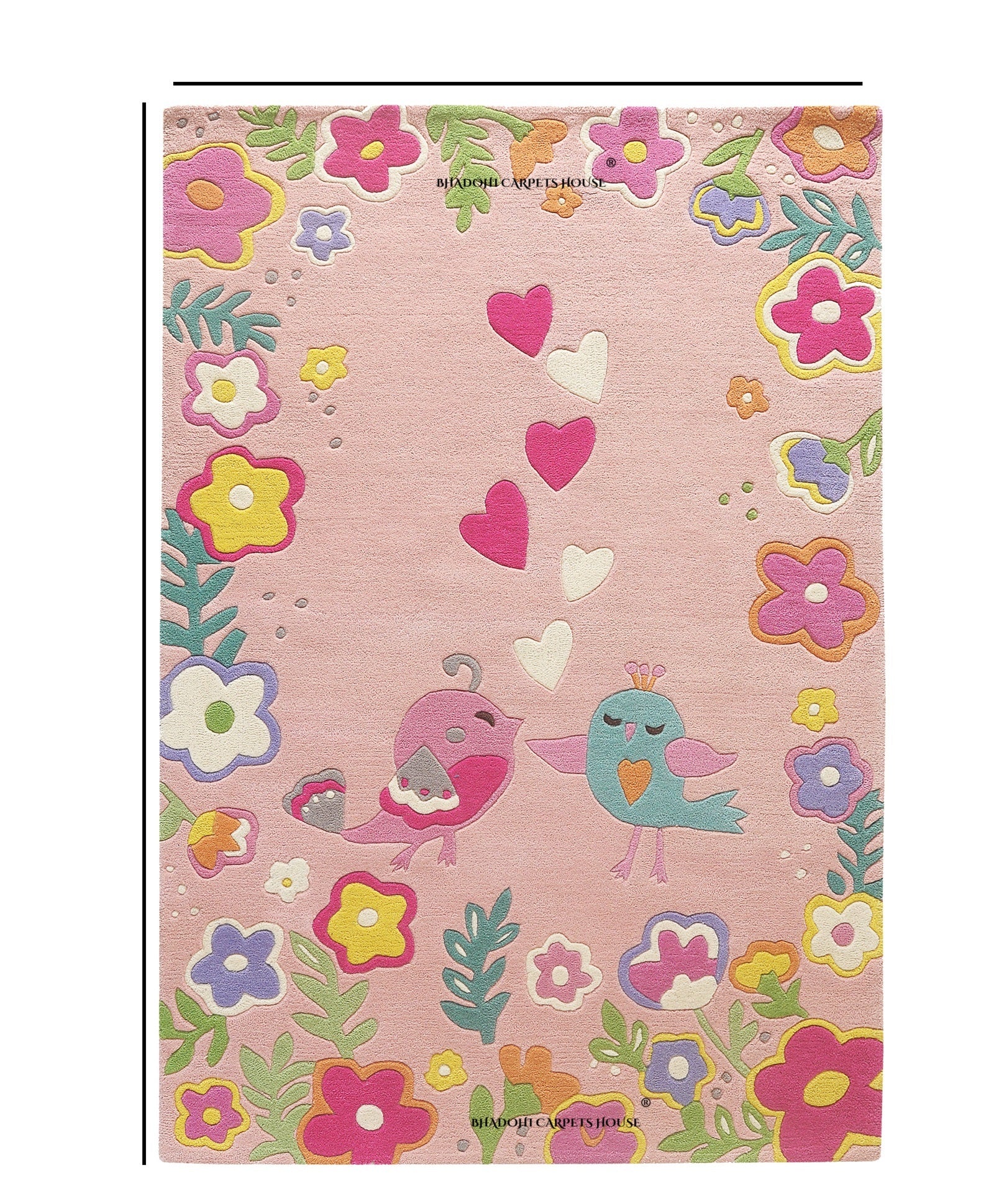 Pink Bird Motif Kids Carpet & Rug