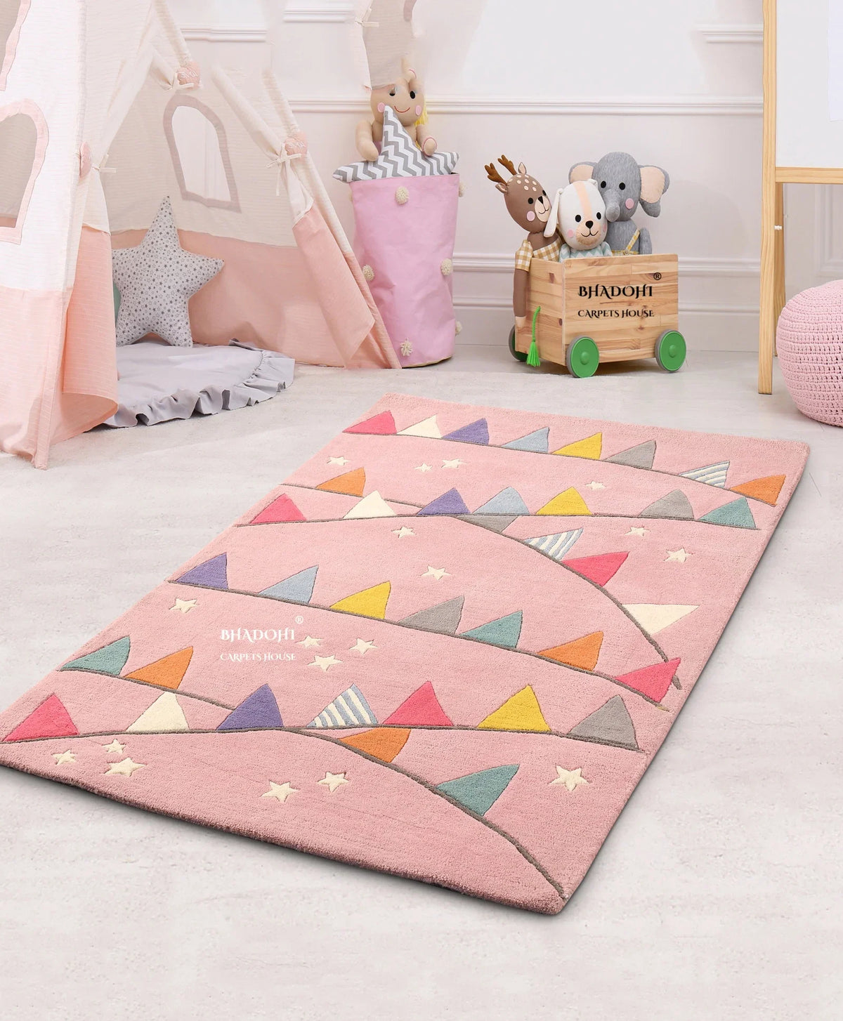 Kid Pink Rug Texture Pink Flags Kids Carpet & Rug