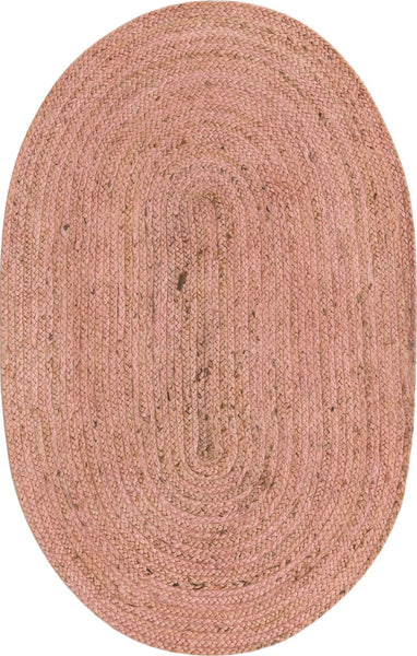 Pink Oval Handmade Braided Jute Carpet