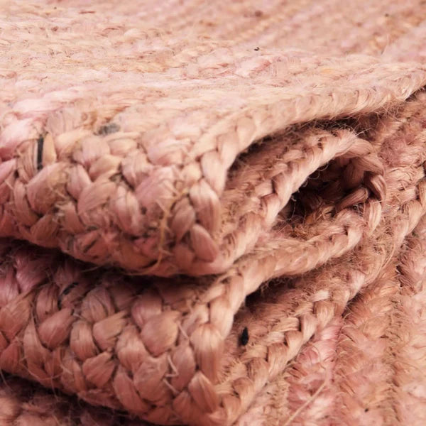 Pink Oval Handmade Braided Jute Carpet