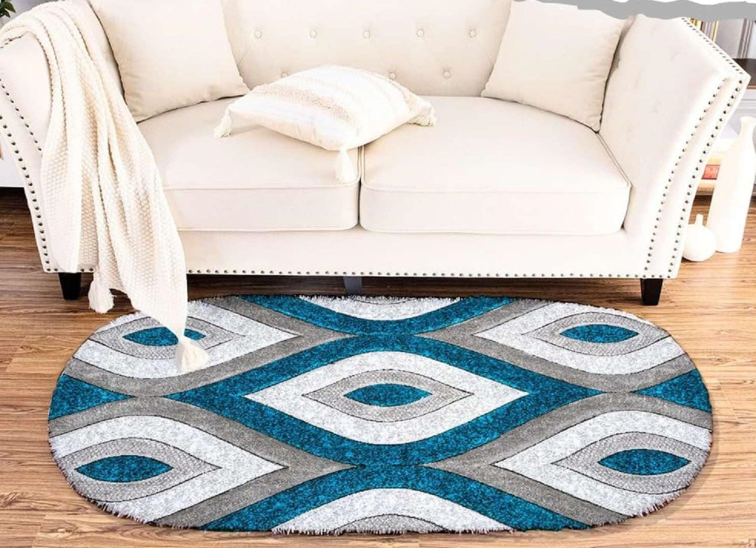 Plush Wave Oval Shaggy Carpet and Rug