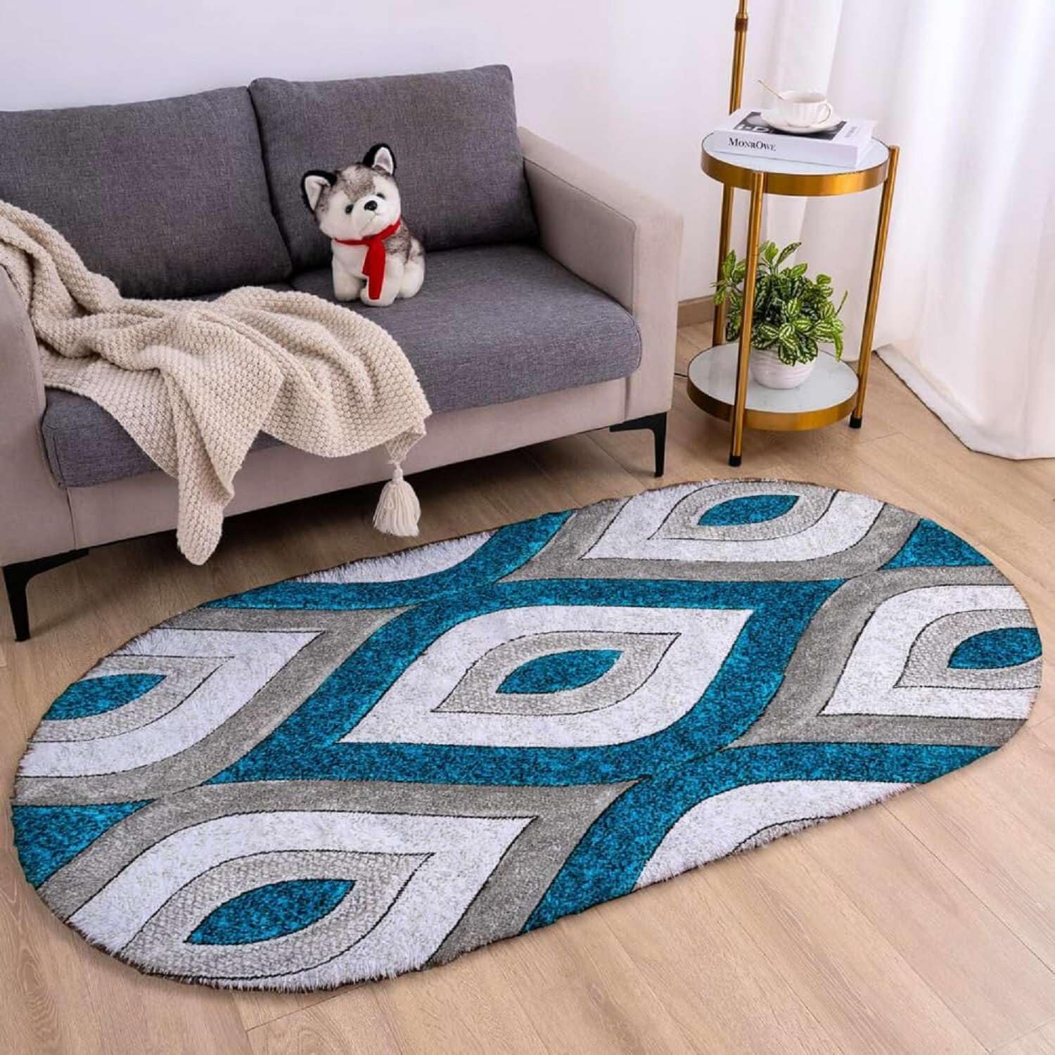 Plush Wave Oval Shaggy Carpet and Rug