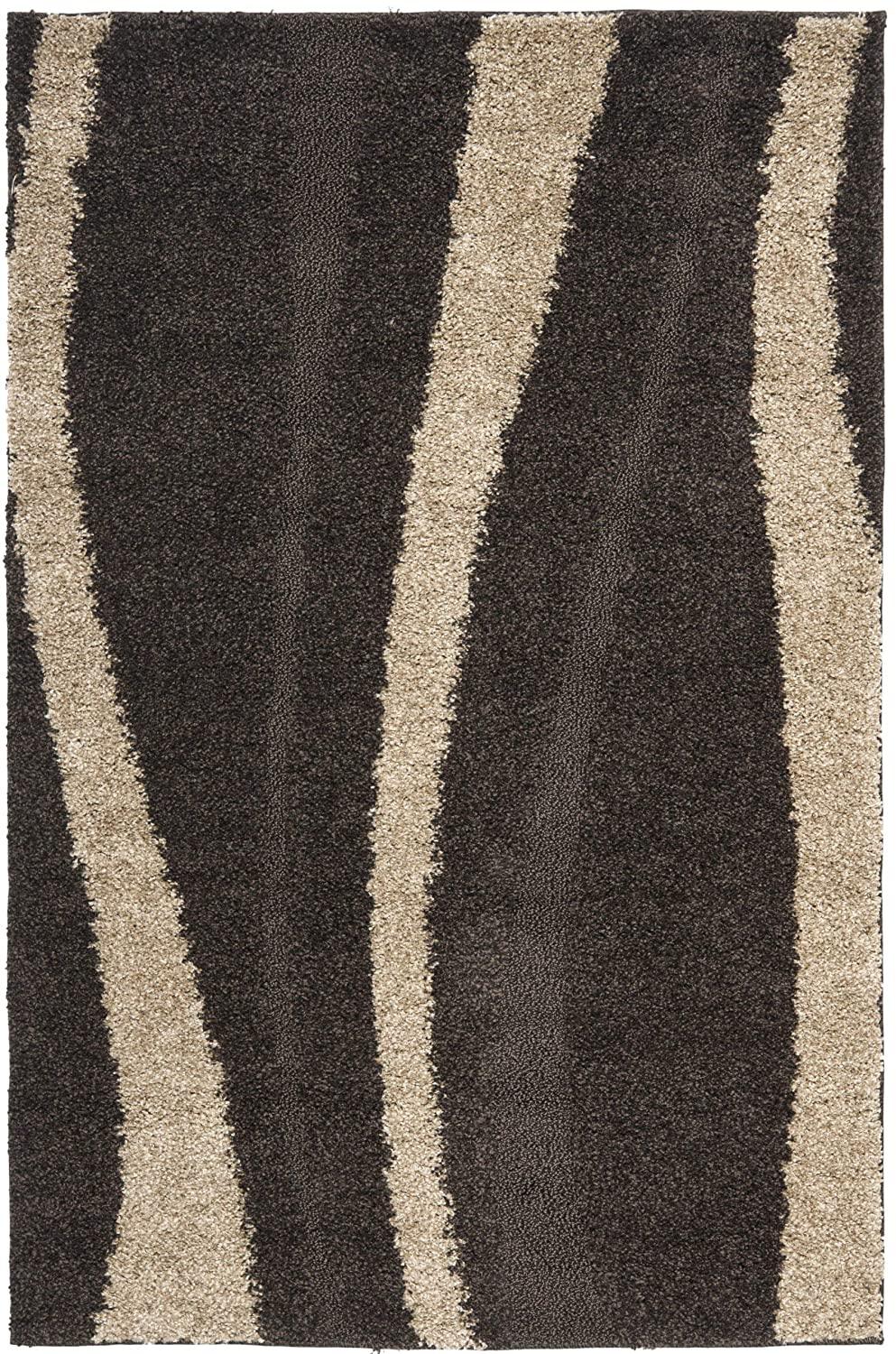 Polar shaggy carpet rug with modern wavy black and beige pattern from Bhadohi Carpets House