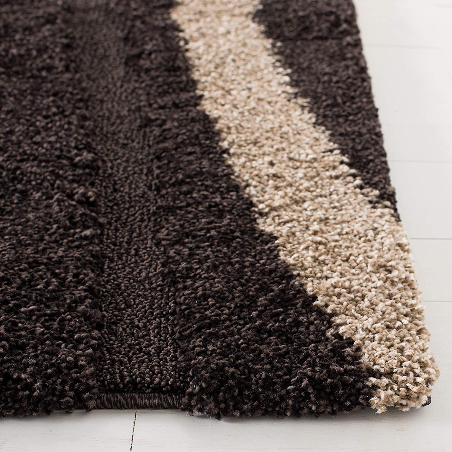 Premium shaggy carpet rug with brown and beige stripes from Bhadohi Carpets House